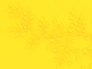 tree branch and leaves on a plain yellow background 3d rendering a modern and trendy concept