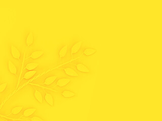 tree branch and leaves on a plain yellow background 3d rendering a modern and minimalist concept