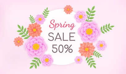 Vector illustration, colorful paper flowers wallpaper, spring summer background, flower bouquet isolated on white background.