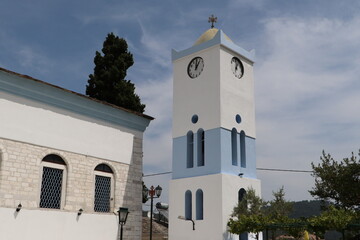 Obraz premium Church and tower clock of Panagia