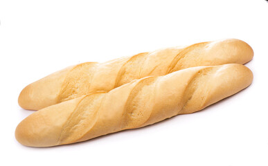 closeup of french baguette isolated on white.