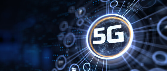 5g Fifth generation wireless mobile internet connection concept on virtual screen.