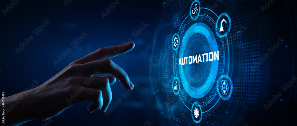 Poster automation rpa workflow business industrial process optimisation. innovation technology concept. han