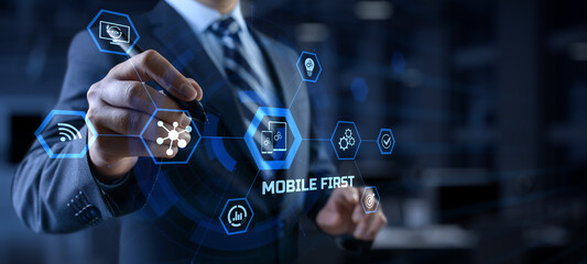Mobile first software and web development internet technology concept.