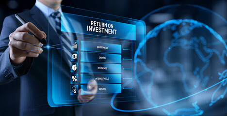 ROI Return on investment business finance concept on screen.