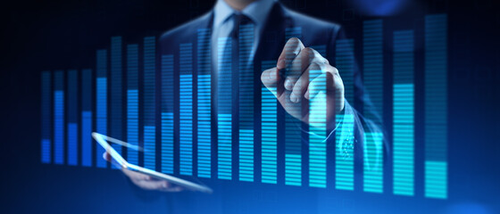 Financial concept charts diagram stock market data analysis. Businessman and virtual dashboard.