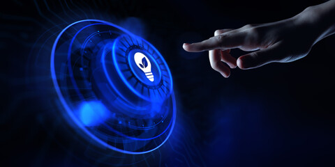 Green energy renewable zero waste. Hand pressing button on virtual screen. © Murrstock