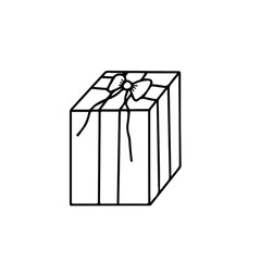 Doodle vector hand drawn present gift box with ribbon bow. Birthday, celebration, saint Valentine’s Day, surprise, packaging.Design element for typography and digital use.