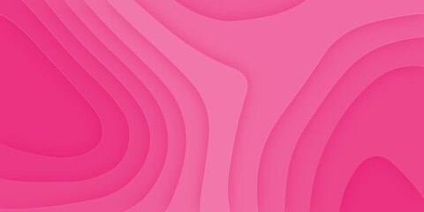 Pink paper cut banner with 3D abstract background and pink waves layers. Abstract layout design for brochure and flyer. Paper art vector illustration