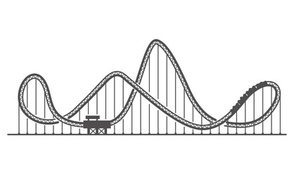 Rollercoaster silhouette. Ride track in amusement park. Scary attraction. Vector outline illustration