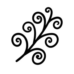 hand drawn doodle branch with spirals. vector isolated cartoon floral illustration. line print, tattoo, sticker, plant