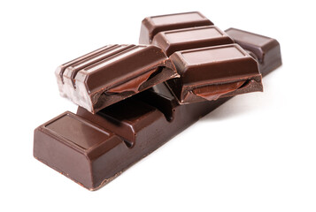 Pieces of chocolate bar with chocolate cream