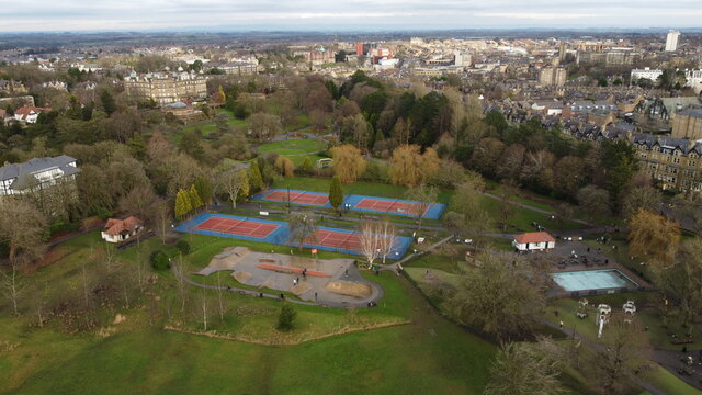 Tennis courts in Valley Gardens Harrogate North Yorkshire Drone Aerial photography