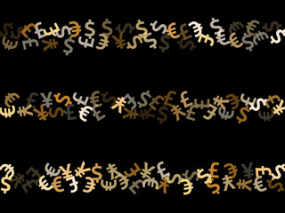 Euro dollar pound yen metallic symbols flying currency vector illustration. Jackpot backdrop.