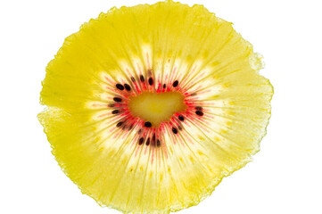 Red kiwi fruit berry slice macro on white background