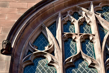 Detail of a gothic window of Coventry Cathedral, Coventry, England, UK, April 2021