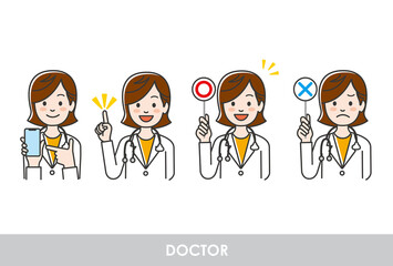 女性医師イラストのパターン素材セット