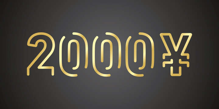 2000 Yen internet website promotion sale offer big sale and super sale coupon code golden japanese 2000 Yen discount gift voucher coupon black background