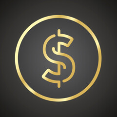 Dollar golden icon sign payment symbol currency logo black background simple vector