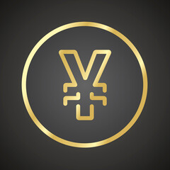 Yen golden icon sign payment symbol currency logo black background simple vector