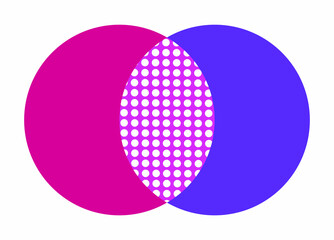 Discrete mathematics glyph color icon. Overlapping circles. Crossroads. Venn diagram.