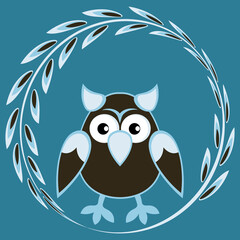 cartoon styled owl, drawing of a child. Design element. Birds - stylization