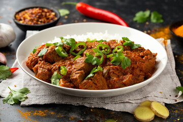 Traditional Beef curry with rice and Spicy