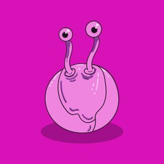 Cute doodle mascot of snail monster illustration