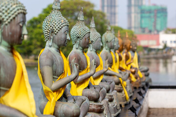 Sri Lanka. Buddha Statues in Seema Malaka Temple, Colombo, Sri Lanka. 