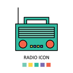 Vector illustration with radio. Outline icon