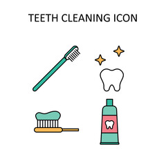 Vector illustration with teeth cleaning icons - toothbrush, toothpaste.