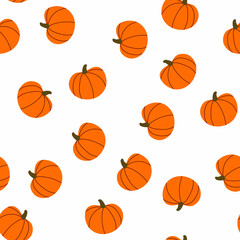 Pumpkin seamless pattern vector illustration. Squash vegetable in cartoon hand drawn flat style for thanksgiving, halloween, autumn harvest design.