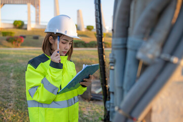 Telecommunication engineers work at cell towers for 5G cell phone signals,Network tower maintenance technicians