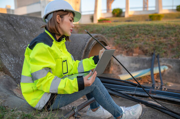 Telecommunication engineers work at cell towers for 5G cell phone signals,Network tower maintenance...
