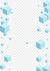 Gray Cube Background Transparent Vector. Block Perspective Design. Blue Polygon Clean Illustration. Chaos Texture. Monochrome Spatial Square.