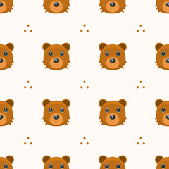 Seamless Pattern Abstract Elements Animal Bear Head Wildlife Vector Design Style Background Illustration Texture For Prints Textiles, Clothing, Gift Wrap, Wallpaper, Pastel