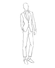 Fashion man. Set of fashionable men's sketches on a white background. Spring men.
