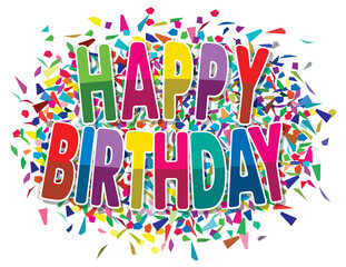 vector happy birthday greeting on colorful background of splinters