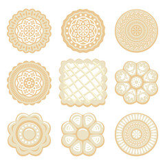 vector set of biscuit chip cookies of different shapes
