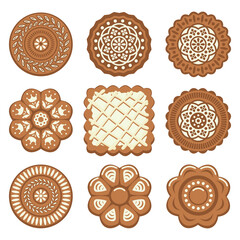 vector set of biscuit chip cookies of different shapes