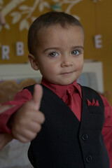 portrait of elegant little boy gesturing
