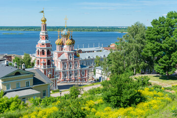 View of the Nativity Church on the background of the Volga River in Nizhny Novgorod