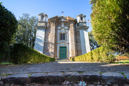 The Church of the Madonna del Monte in Sutri,Italy.It was rebuilt by the Muti-Papazzurri family at the beginning of the 18th century in Baroque style, is flanked by two bell towers 