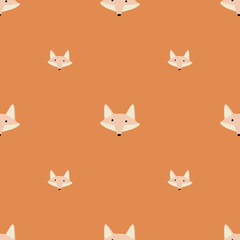 Fox pattern seamless in freehand style. Head animals on colorful background. Vector illustration for textile.