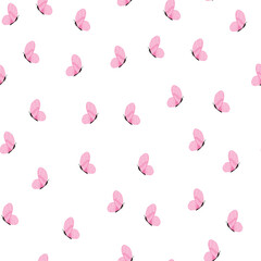 Butterfly pattern seamless in freehand style. Cute insect which fly in a meadow on colorful background. Vector illustration for textile.