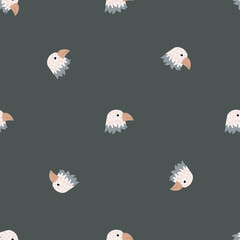 Eagle pattern seamless in freehand style. Head predator on colorful background. Vector illustration for textile.