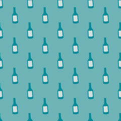 Bottle alcohol seamless pattern. Hand drawn background for menu.