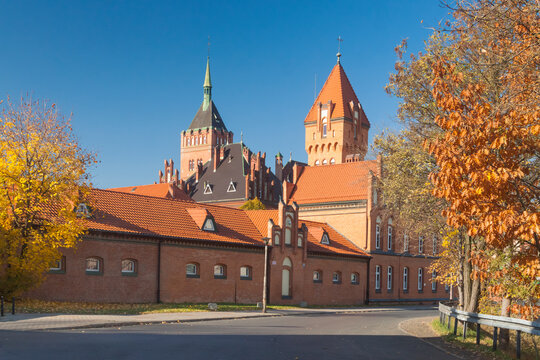 Poland, Gliwice, ancient fire station building, sunlit in the fall