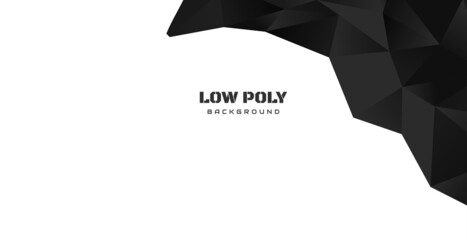 Elegant white background with black diamond low poly shape and shadow. Abstract blue banner