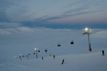 Obraz premium View from the top of the Khibiny mountains in Kirovsk ski resort in the Murmansk region